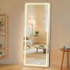 image:imageSweetcrispy Full Length Mirror with LED Lights 61x17 Lighted Floor Mirror with Dimming amp 3 Color Lighting Stand for Bedroom Dressing RoomRectangular