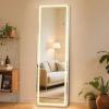 image:imageSweetcrispy Full Length Mirror with LED Lights 61x17 Lighted Floor Mirror with Dimming amp 3 Color Lighting Stand for Bedroom Dressing RoomRectangular