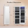 image:imageSweetcrispy Jewelry Cabinet Organizer Wall or Door Mounted 472inch Jewelry Armoire with FullLength Mirror 6 LEDs Lockable Jewelry Storage Large Capacity Storage White