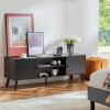 image:imageSweetcrispy TV Stand for 55 60 inch TV Modern Mid Century Entertainment Center with Storage Media Console Table 2 Cabinet Soft Hinge Handle Door Wooden Living Room Office Furniture BlackModern Black