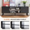 image:imageSweetcrispy TV Stand for 55 60 inch TV Modern Mid Century Entertainment Center with Storage Media Console Table 2 Cabinet Soft Hinge Handle Door Wooden Living Room Office Furniture BlackModern Black