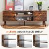 image:imageSweetcrispy TV Stand for 55 60 inch TV Modern Mid Century Entertainment Center with Storage Media Console Table 2 Cabinet Soft Hinge Handle Door Wooden Living Room Office Furniture BlackRustic Brown