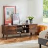 image:imageSweetcrispy TV Stand for 55 60 inch TV Modern Mid Century Entertainment Center with Storage Media Console Table 2 Cabinet Soft Hinge Handle Door Wooden Living Room Office Furniture BlackRustic Brown