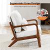 image:imageSweetcrispy Upholstered Lounge Armchair Accent Mid Century Modern Chair with Pillow Linen Fabric Comfy Reading Chair with Wood Frame for Living Room Bedroom Beige