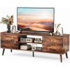 image:imageSweetcrispy TV Stand for 55 60 inch TV Modern Mid Century Entertainment Center with Storage Media Console Table 2 Cabinet Soft Hinge Handle Door Wooden Living Room Office Furniture BlackRustic Brown