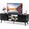 image:imageSweetcrispy TV Stand for 55 60 inch TV Modern Mid Century Entertainment Center with Storage Media Console Table 2 Cabinet Soft Hinge Handle Door Wooden Living Room Office Furniture BlackPure Black
