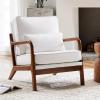 image:imageSweetcrispy Upholstered Lounge Armchair Accent Mid Century Modern Chair with Pillow Linen Fabric Comfy Reading Chair with Wood Frame for Living Room Bedroom Beige