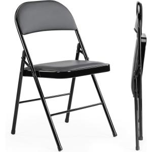 image:imageSweetcrispy Folding Chair 12 Pack Leather Padded Folding Chairs Sturdy Metal Foldable Chairs Easy to Use and Store Outdoor and Indoor for Home Office Party ComfyBlack
