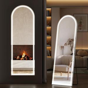 image:imageSweetcrispy Full Length Mirror with LED Lights 61x17 Lighted Floor Mirror with Dimming amp 3 Color Lighting Stand for Bedroom Dressing RoomArched