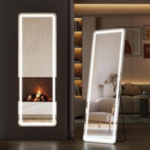 image:imageSweetcrispy Full Length Mirror with LED Lights 61x17 Lighted Floor Mirror with Dimming amp 3 Color Lighting Stand for Bedroom Dressing RoomRectangular