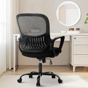 image:imageSweetcrispy Home Office Computer Desk Chair Ergonomic Managerial Executive MidBack Mesh Rolling Work Swivel Chairs with Wheels Comfortable Lumbar Support Comfy Arms for Bedroom Study Student