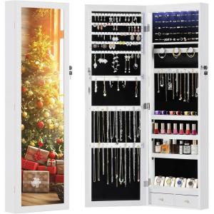 image:imageSweetcrispy Jewelry Cabinet Organizer Wall or Door Mounted 472inch Jewelry Armoire with FullLength Mirror 6 LEDs Lockable Jewelry Storage Large Capacity Storage White
