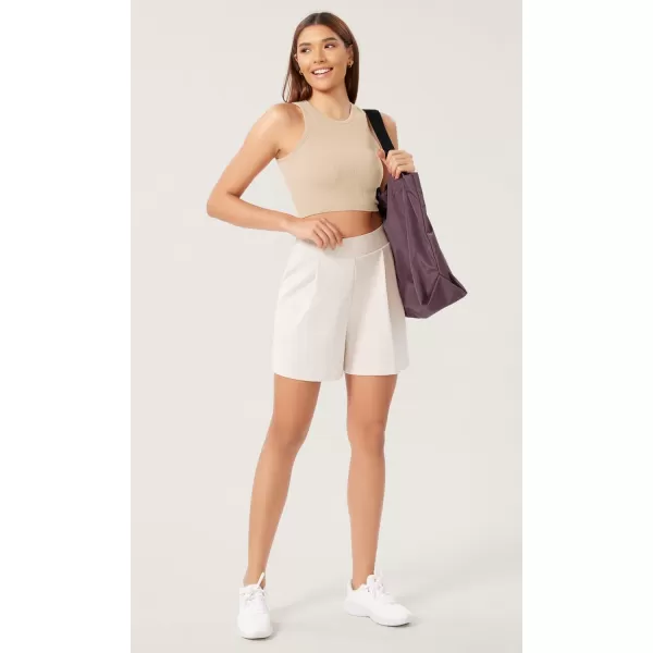 ODODOS 3Pack Seamless Crop Tank for Women Ribbed Soft High Neck Cropped TopsBeigecoralteal