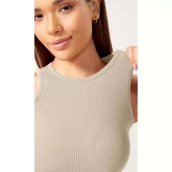 ODODOS 3Pack Seamless Crop Tank for Women Ribbed Soft High Neck Cropped TopsMushroomtaupecharcoal