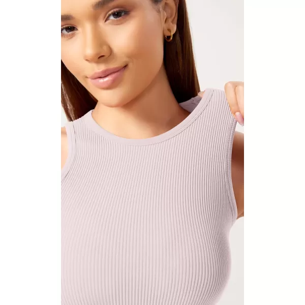 ODODOS 3Pack Seamless Crop Tank for Women Ribbed Soft High Neck Cropped TopsPink Lacevioleticeberg