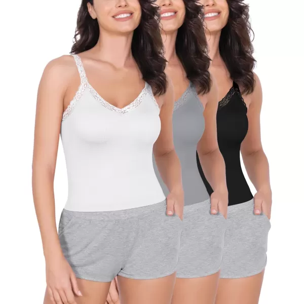 ODODOS Lace Trim Seamless Top for Women Ribbed Soft V Neck Cami Tank TopsSphinx