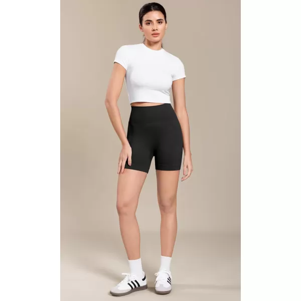 ODODOS Seamless Biker Shorts for Women 5quot Inseam Ribbed High Waisted Running Yoga ShortsBlack