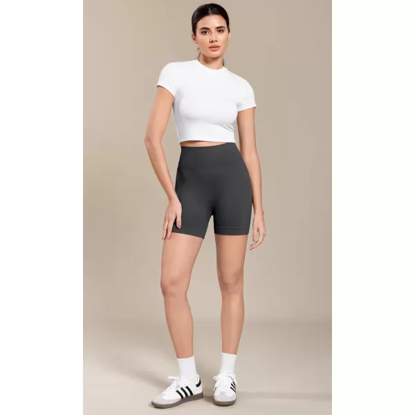 ODODOS Seamless Biker Shorts for Women 5quot Inseam Ribbed High Waisted Running Yoga ShortsCharcoal