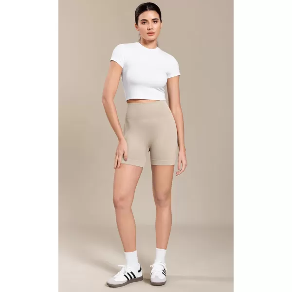 ODODOS Seamless Biker Shorts for Women 5quot Inseam Ribbed High Waisted Running Yoga ShortsCloud Cream