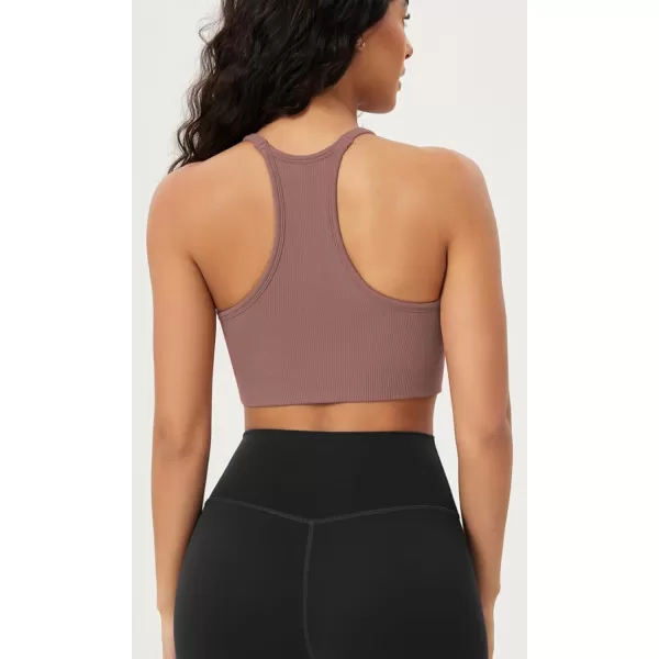 ODODOS Seamless Racerback Sports Bra for Women Ribbed Camisoles Non Padding Yoga Bra Crop Tank TopsClove