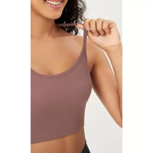 ODODOS Seamless Racerback Sports Bra for Women Ribbed Camisoles Non Padding Yoga Bra Crop Tank TopsClove