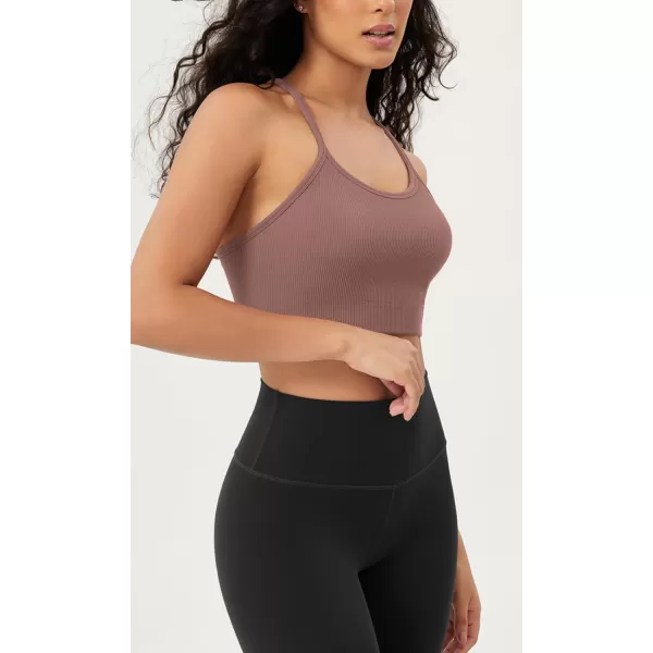 ODODOS Seamless Racerback Sports Bra for Women Ribbed Camisoles Non Padding Yoga Bra Crop Tank TopsClove