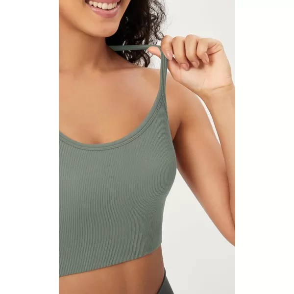 ODODOS Seamless Racerback Sports Bra for Women Ribbed Camisoles Non Padding Yoga Bra Crop Tank TopsClovegreen Milieuclay