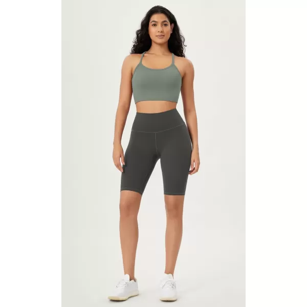 ODODOS Seamless Racerback Sports Bra for Women Ribbed Camisoles Non Padding Yoga Bra Crop Tank TopsClovegreen Milieuclay