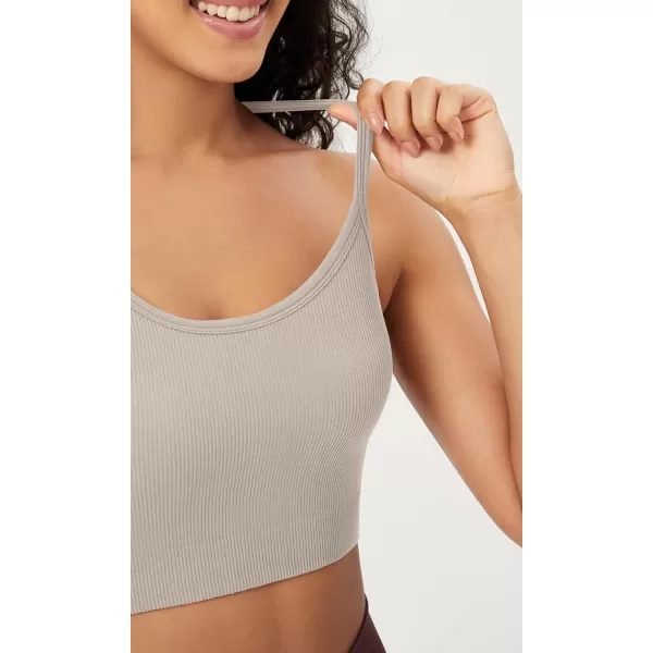 ODODOS Seamless Racerback Sports Bra for Women Ribbed Camisoles Non Padding Yoga Bra Crop Tank TopsMushroom