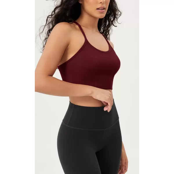 ODODOS Seamless Racerback Sports Bra for Women Ribbed Camisoles Non Padding Yoga Bra Crop Tank TopsMushroomclaretbrunette