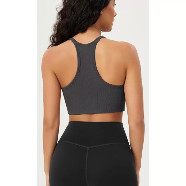 ODODOS Seamless Racerback Sports Bra for Women Ribbed Camisoles Non Padding Yoga Bra Crop Tank TopsTaupeblackcharcoal