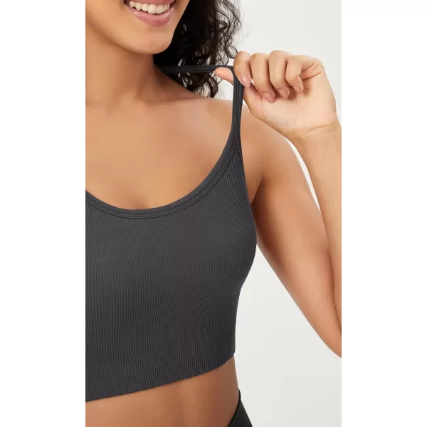 ODODOS Seamless Racerback Sports Bra for Women Ribbed Camisoles Non Padding Yoga Bra Crop Tank TopsTaupeblackcharcoal