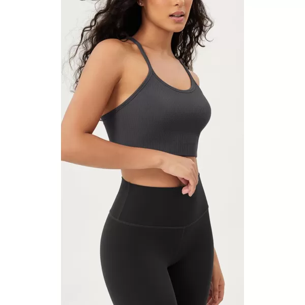 ODODOS Seamless Racerback Sports Bra for Women Ribbed Camisoles Non Padding Yoga Bra Crop Tank TopsTaupeblackcharcoal