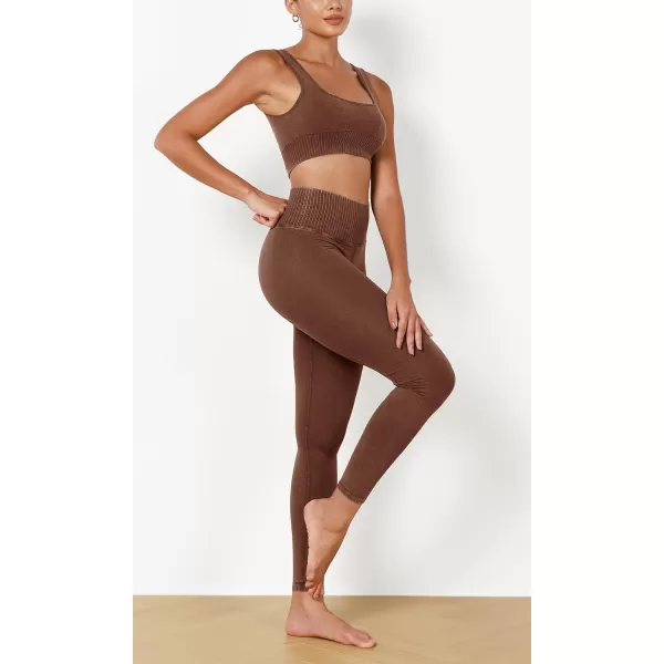 ODODOS Vintage 78 Length Seamless Leggings for Women Ribbed High Waist Casual Workout Gym Yoga Pants2528quot InseamVintage Stone Wash Brown