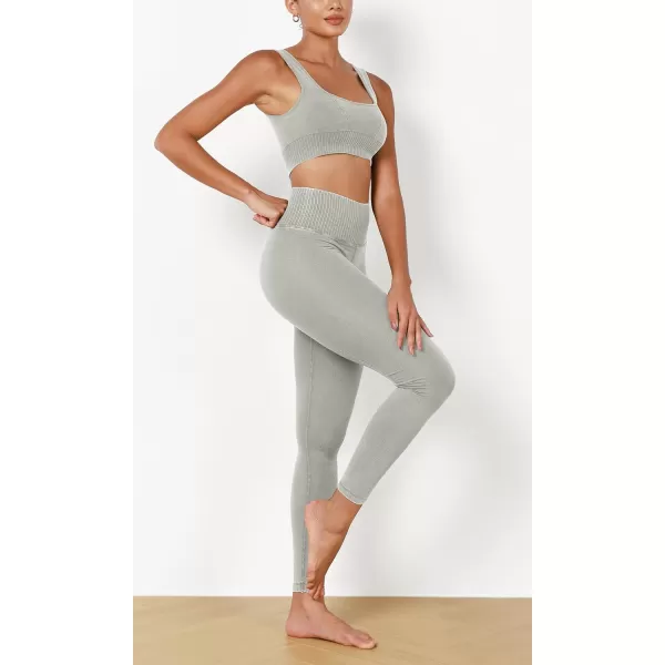 ODODOS Vintage 78 Length Seamless Leggings for Women Ribbed High Waist Casual Workout Gym Yoga Pants2528quot InseamVintage Stone Wash Grey