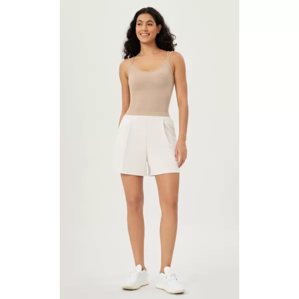 ODODOS Womens Crop Seamless Double Straps Cropped Tank Tops V Back Ribbed CamisoleBeigecoralteal