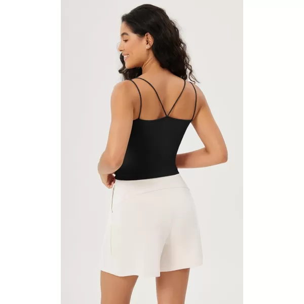 ODODOS Womens Crop Seamless Double Straps Cropped Tank Tops V Back Ribbed CamisoleBlack
