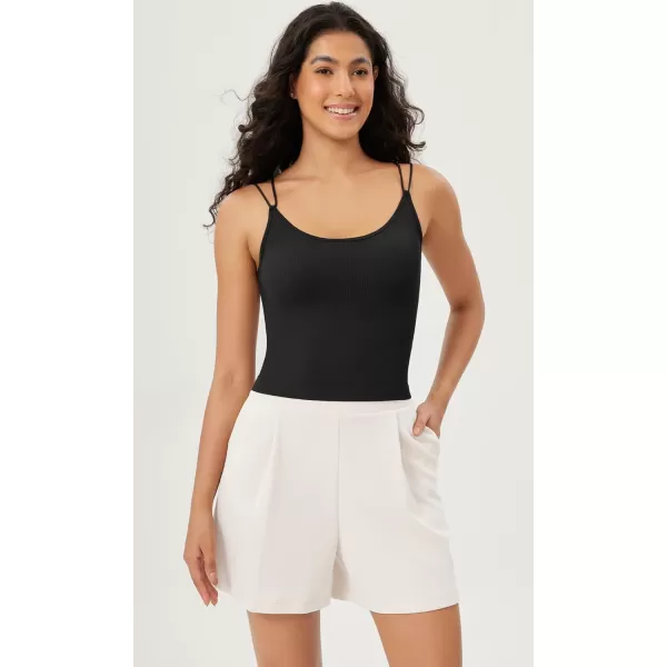 ODODOS Womens Crop Seamless Double Straps Cropped Tank Tops V Back Ribbed CamisoleBlack