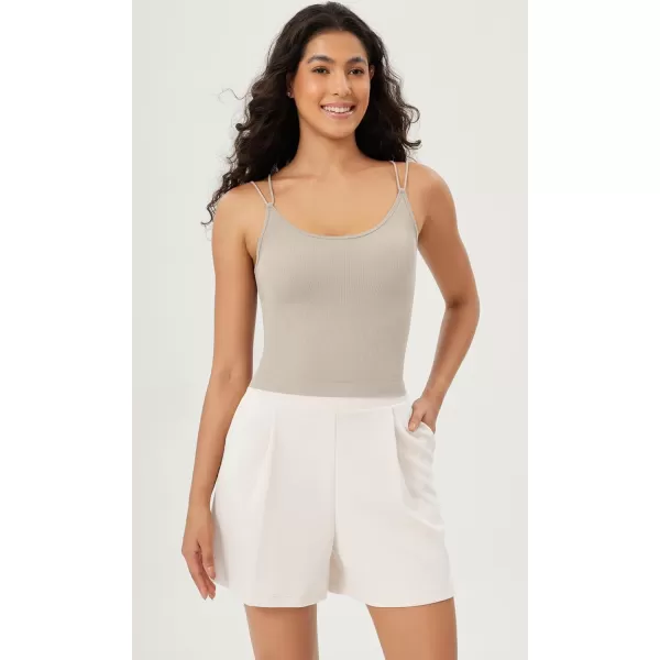 ODODOS Womens Crop Seamless Double Straps Cropped Tank Tops V Back Ribbed CamisoleBrunetteclaymushroom