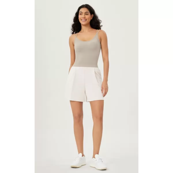 ODODOS Womens Crop Seamless Double Straps Cropped Tank Tops V Back Ribbed CamisoleBrunetteclaymushroom