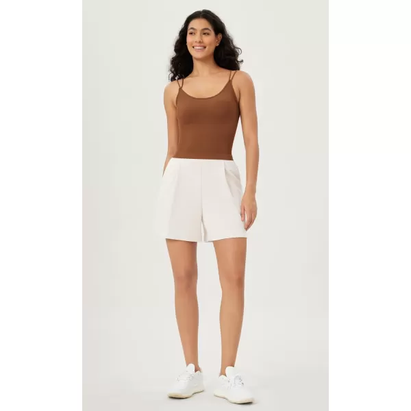 ODODOS Womens Crop Seamless Double Straps Cropped Tank Tops V Back Ribbed CamisoleClay