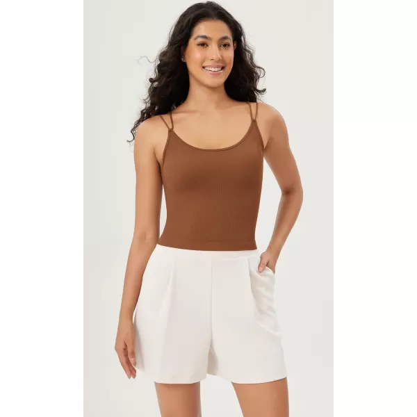 ODODOS Womens Crop Seamless Double Straps Cropped Tank Tops V Back Ribbed CamisoleClay