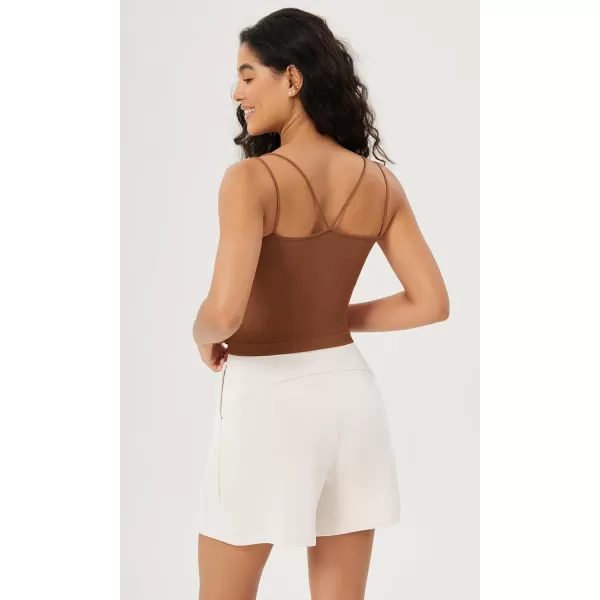 ODODOS Womens Crop Seamless Double Straps Cropped Tank Tops V Back Ribbed CamisoleClay