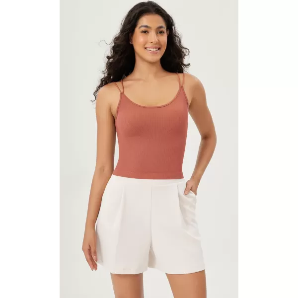 ODODOS Womens Crop Seamless Double Straps Cropped Tank Tops V Back Ribbed CamisoleCoral