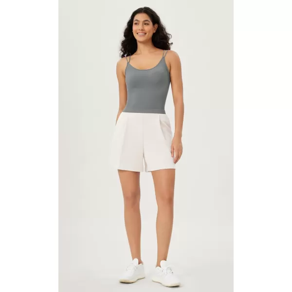 ODODOS Womens Crop Seamless Double Straps Cropped Tank Tops V Back Ribbed CamisoleGray