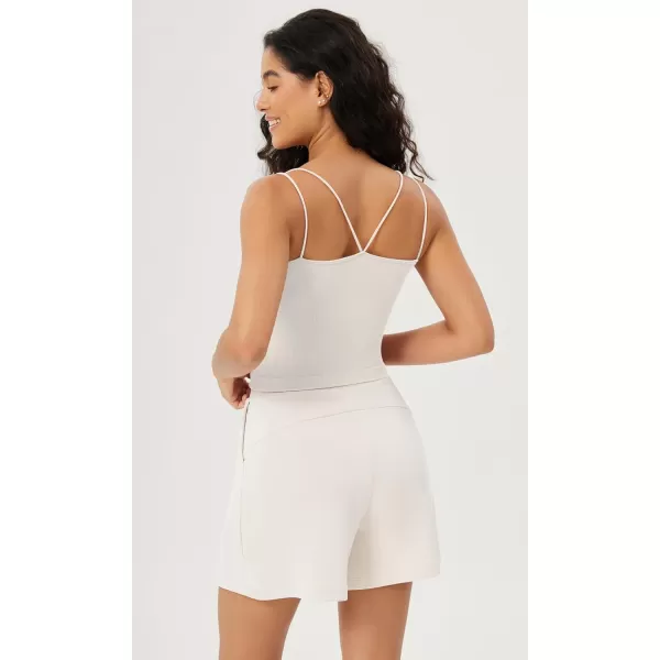 ODODOS Womens Crop Seamless Double Straps Cropped Tank Tops V Back Ribbed CamisoleIvory