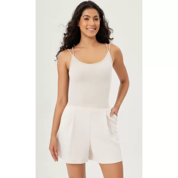 ODODOS Womens Crop Seamless Double Straps Cropped Tank Tops V Back Ribbed CamisoleIvory