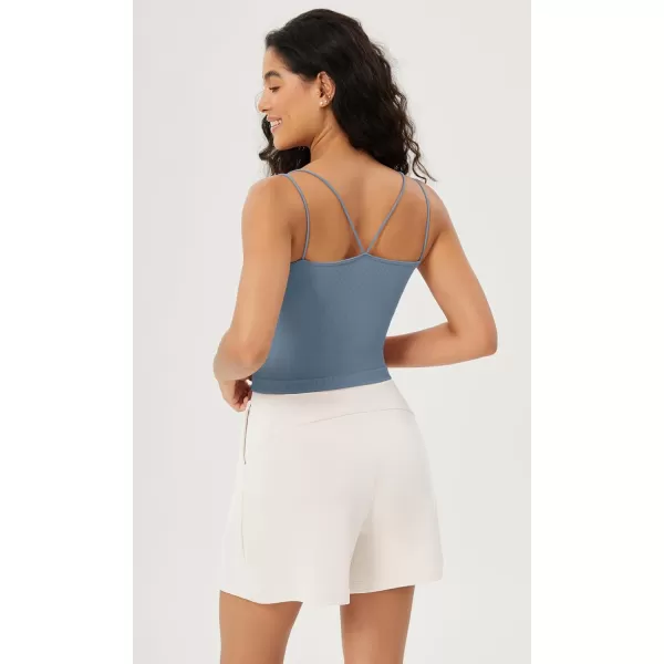 ODODOS Womens Crop Seamless Double Straps Cropped Tank Tops V Back Ribbed CamisoleIvorydusty Bluesphinx