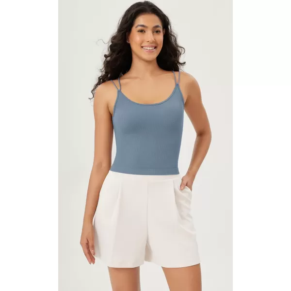 ODODOS Womens Crop Seamless Double Straps Cropped Tank Tops V Back Ribbed CamisoleIvorydusty Bluesphinx