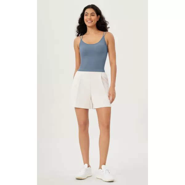 ODODOS Womens Crop Seamless Double Straps Cropped Tank Tops V Back Ribbed CamisoleIvorydusty Bluesphinx